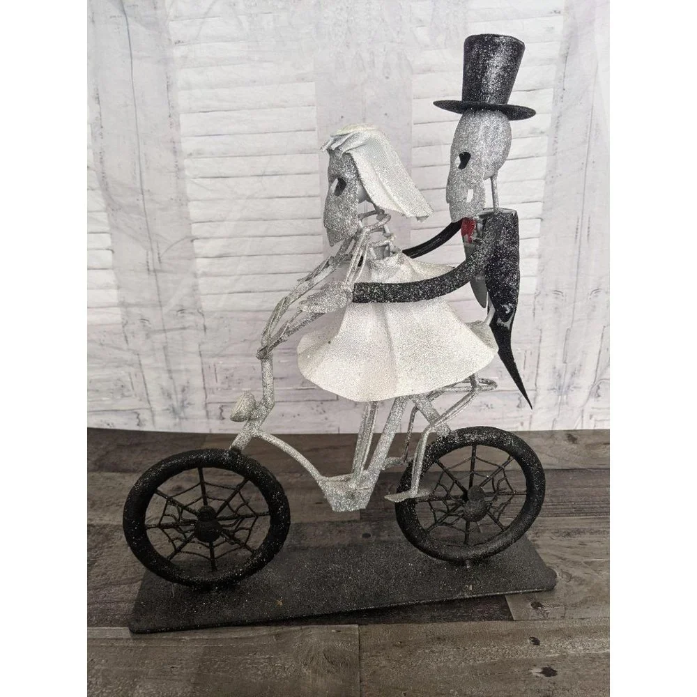 Metal‎ sparkle skeleton bike couple wedding Hallowe